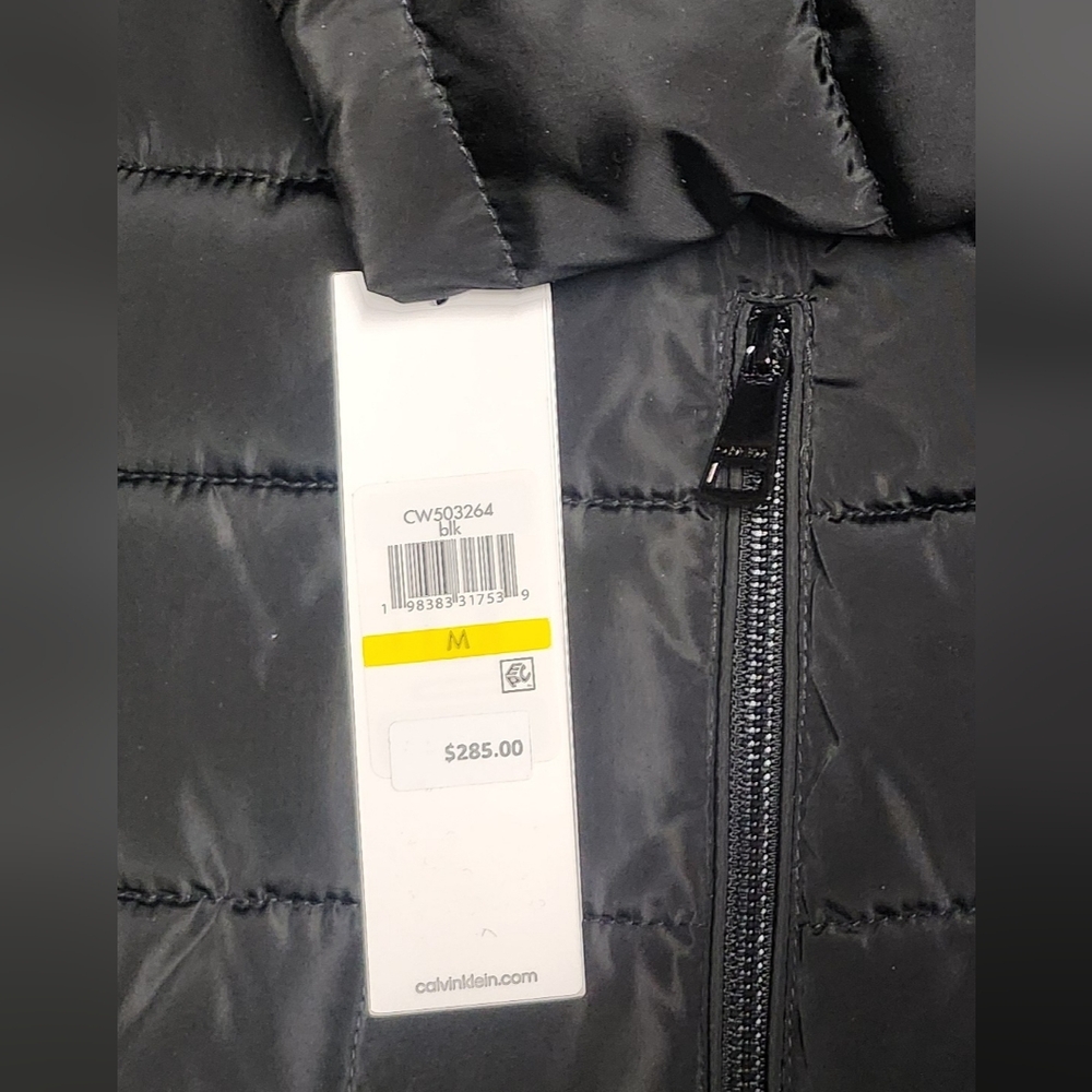 Women Calvin Klein Hooded Stand Collar Long Puffer Coat Black Medium MSRP $285 - Picture 14 of 16